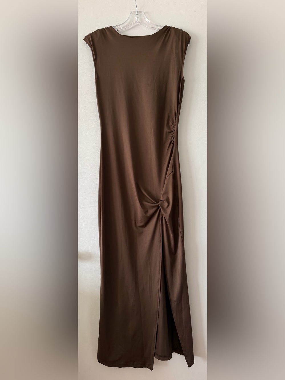 NWT 4th & Reckless Verity Twist Slit Ruched Maxi Dress in Brown - Size Medium
